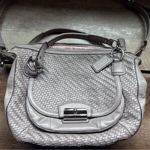 Coach Woven Leather Shoulder Bag - Gray